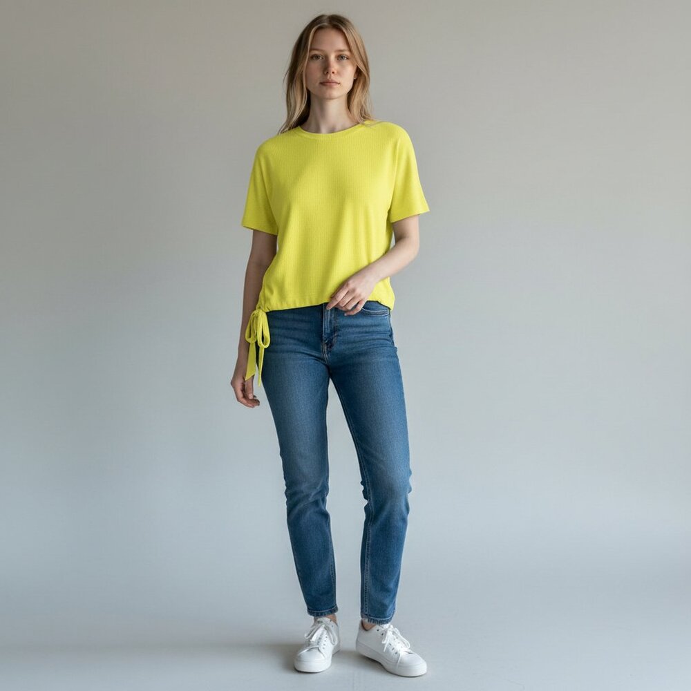 Ideology Women's Yellow Soft Sun Tie Hem Ribbed Shirt Athletic Yoga